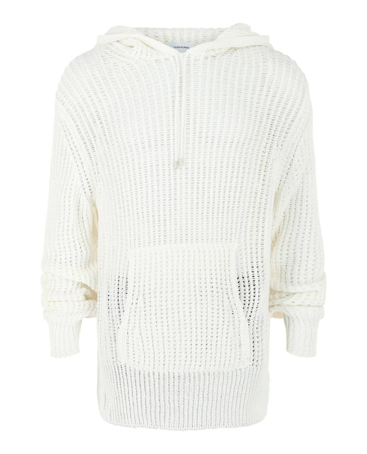 New Salvatore Ferragamo Men's Crochet Drop-Sleeve Hoodie In White